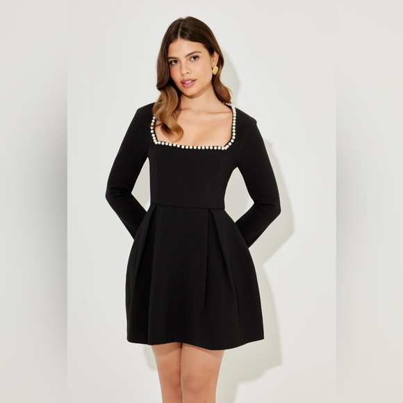 Odd Muse Dresses & Skirts - Odd Muse Faux Pearl Dress Black Long Sleeve Like New Medium LONDON GORGEOUS